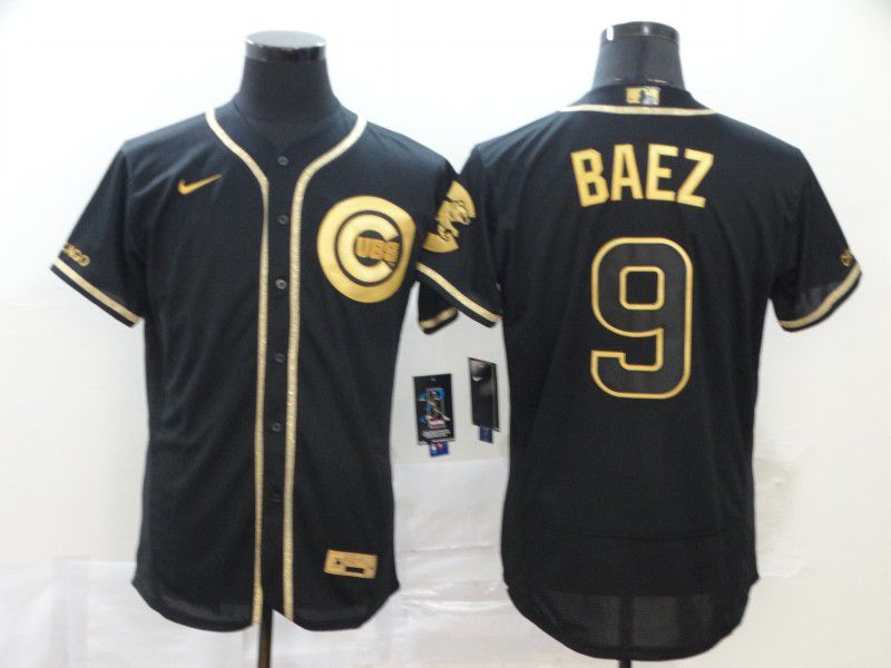 Men Chicago Cubs #9 Baez Black Retro gold character Nike MLB Jerseys->los angeles dodgers->MLB Jersey